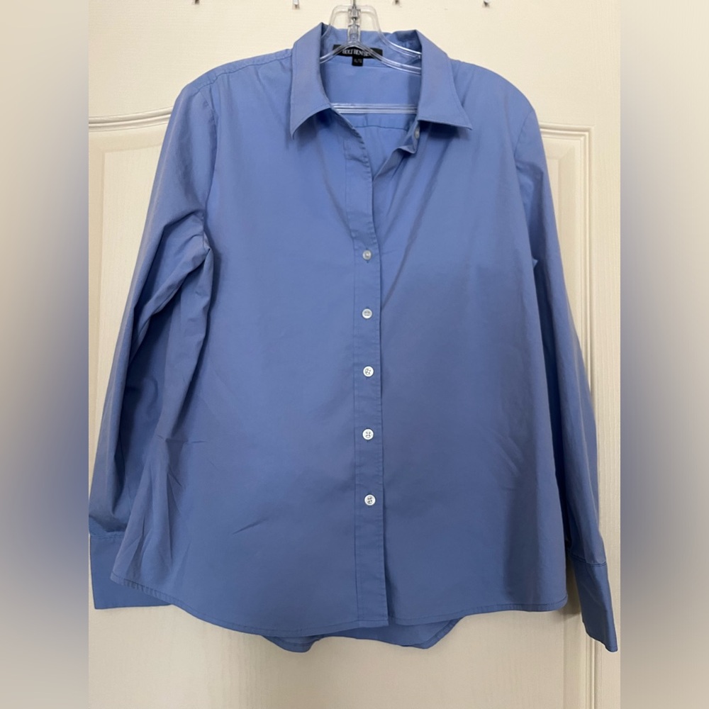 Holt Renfrew Cotton blend Button Up Blouse Quiet Luxury Old Money Top Large - Picture 2 of 9